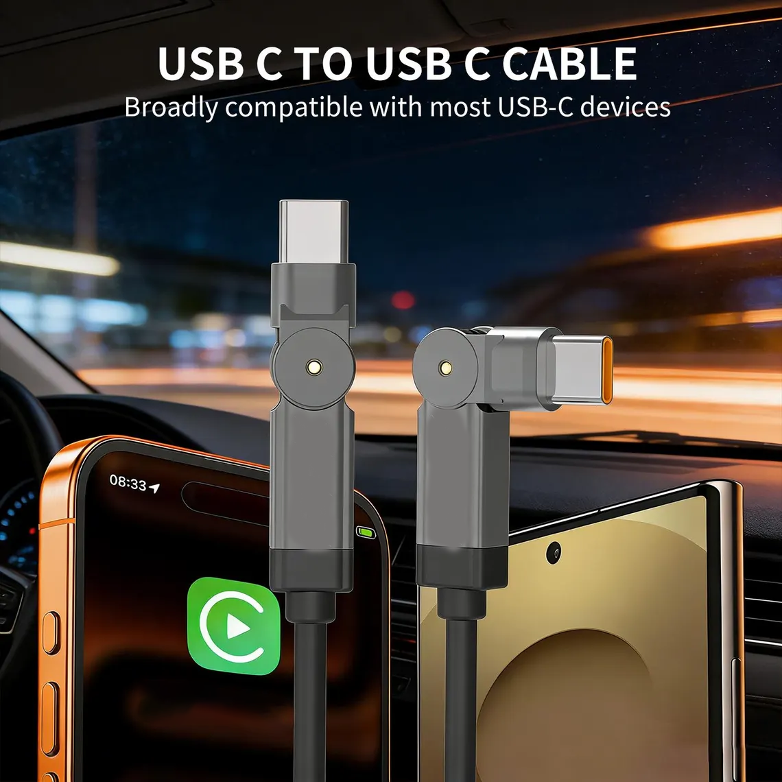 180° Rotatable Dual USB-C to USB-C Charging Cable