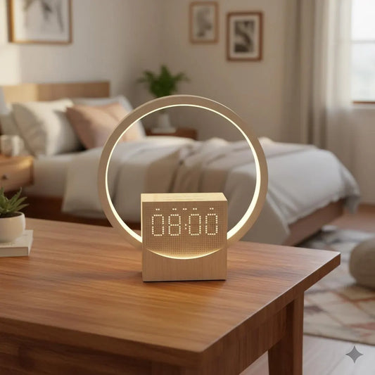 Wooden Sunrise Wake-Up Light Alarm Clock with Bluetooth Speaker & White Noise