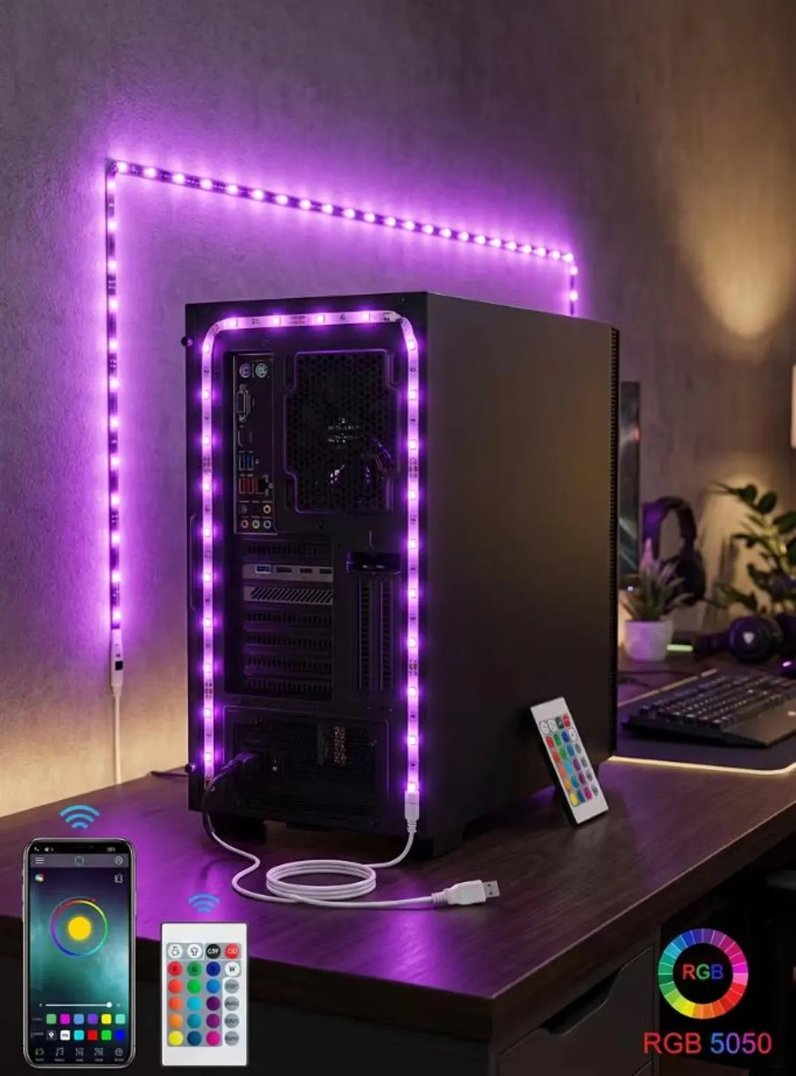 5V USB RGB 5050 Self-Adhesive Under Cabinet LED Strip Lights